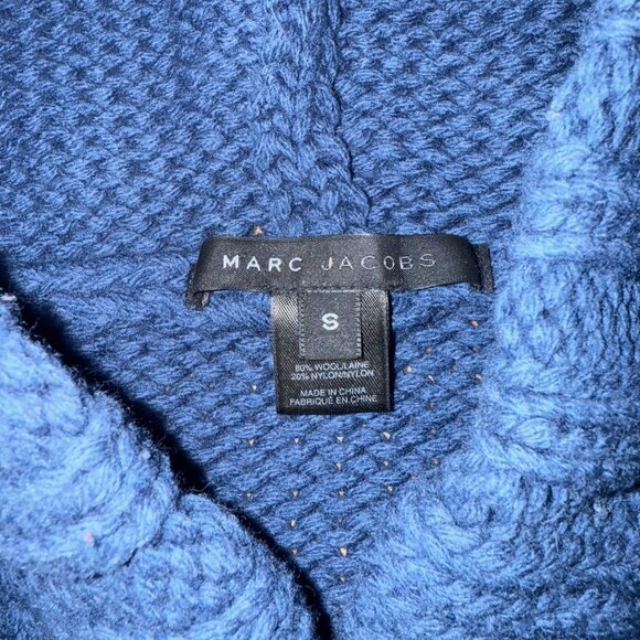 Marc Jacobs Blue Button Front Sweater w/ Hood and Striped Turnback Cuffs - Picture 5 of 5